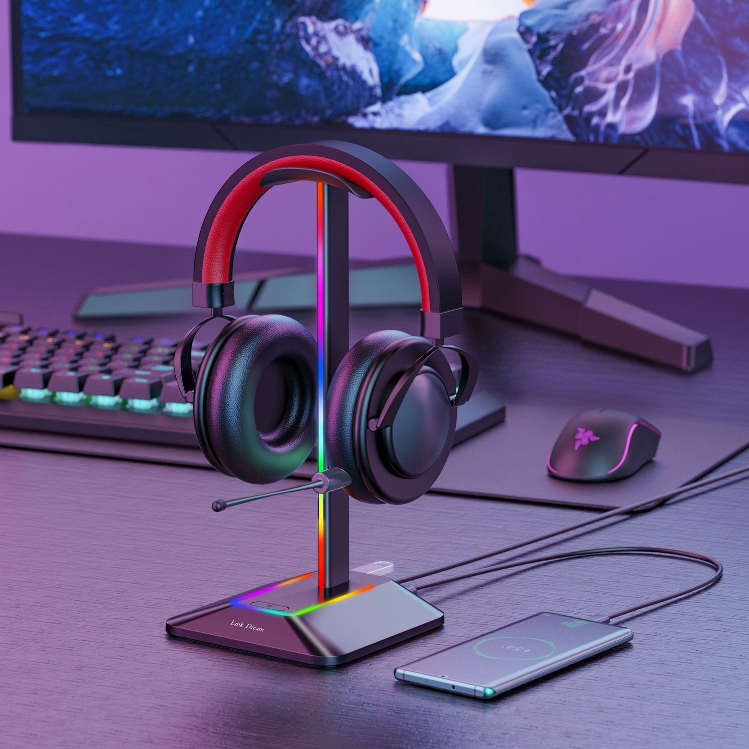 New Bee Z8 RGB Headphones Stan - Headphone Stand Desk 评论和价格