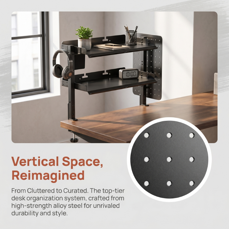 2-Tier Metal Clamp Desk Shelf  - Headphone Stand Desk 评论和价格