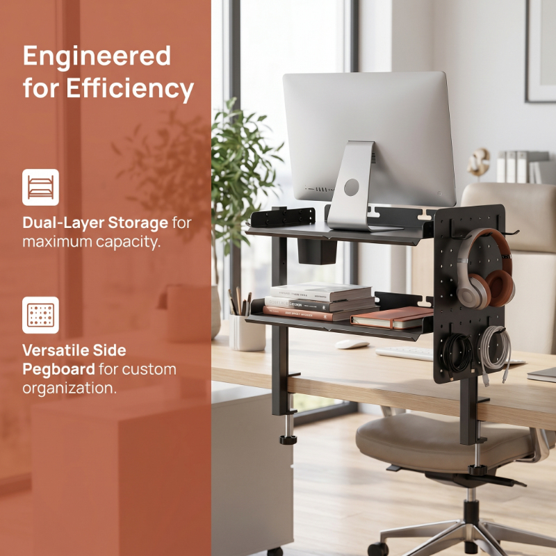 2-Tier Metal Clamp Desk Shelf  - Headphone Stand Desk 评论和价格