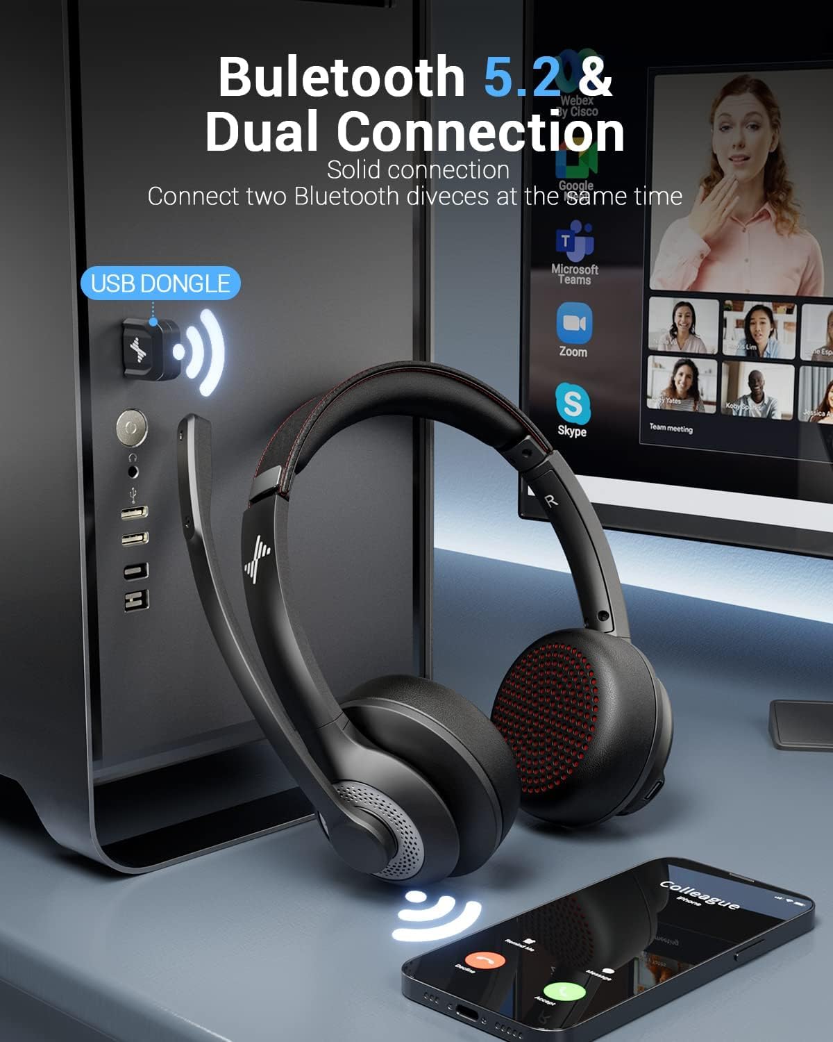 Bluetooth 5.2 Headset with Mic - Bluetooth Headset On Ear 评论和价格